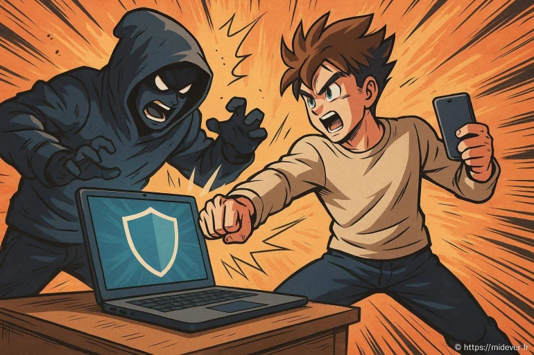 Combat entre utilisateur et hacker informatique