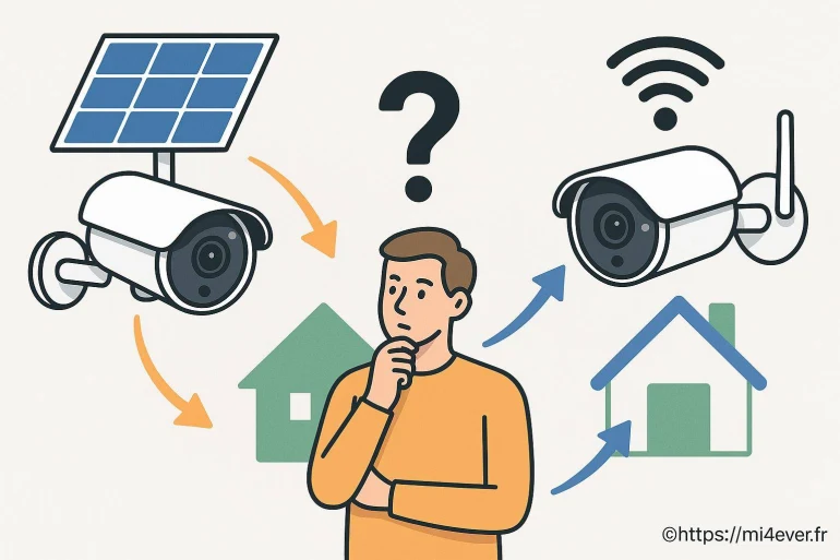 Homme hésitant entre caméras de surveillance