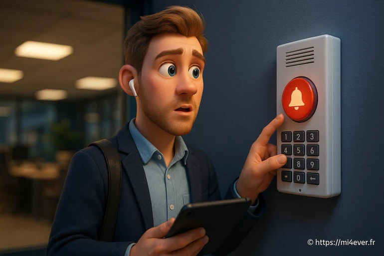 Jeune homme appuyant sur bouton d'alarme