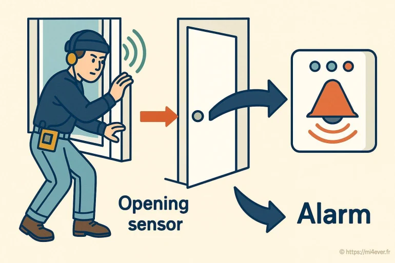 Schéma alarme ouverture porte détecteur