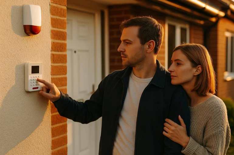 Couple activant alarme maison