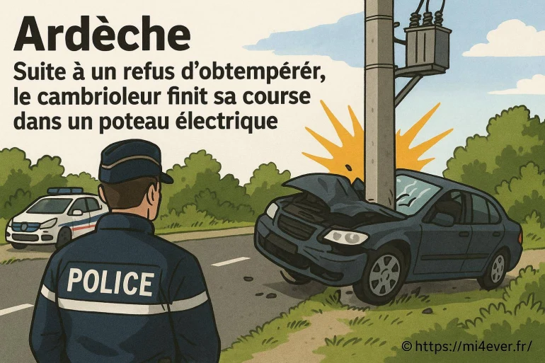 Ardèche : un cambrioleur percute un poteau électrique après un refus d'obtempérer