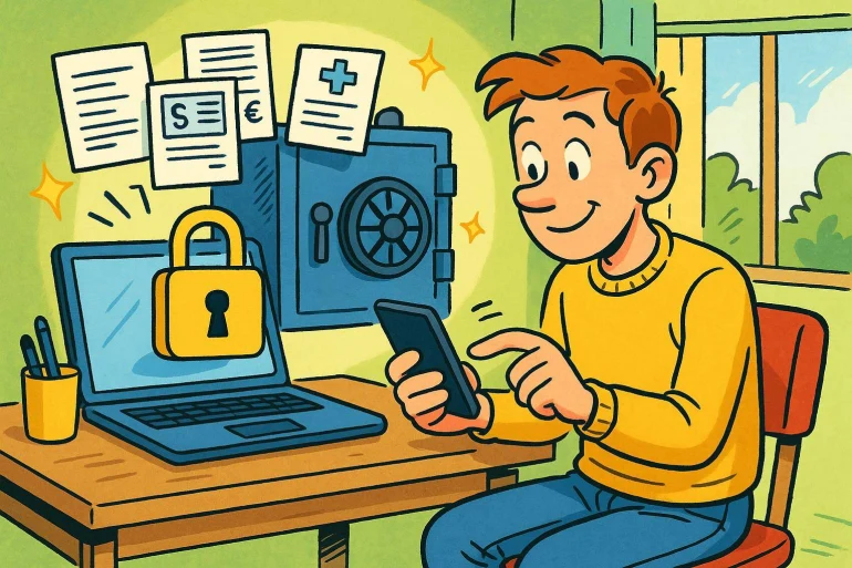 Homme utilisant smartphone pour sécurité numérique