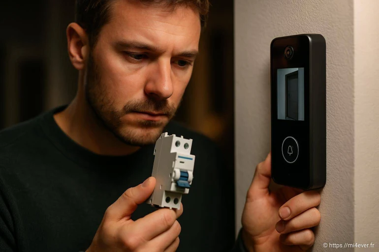 Homme installant un interphone vidéo